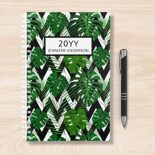 Tropical Foliage Black White Chevron Personalised Planner