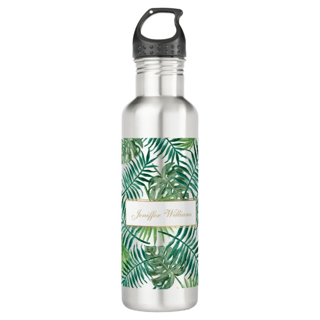 Tropical Foliage Botanical Leaves Pattern.         710 Ml Water Bottle (Front)