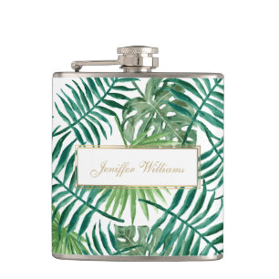 Tropical Foliage Botanical Leaves Pattern. Hip Flask