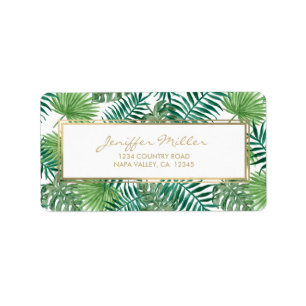 Tropical Foliage Botanical Leaves Pattern. Label
