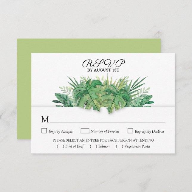Tropical Foliage Botanical Wedding RSVP Card (Front/Back)