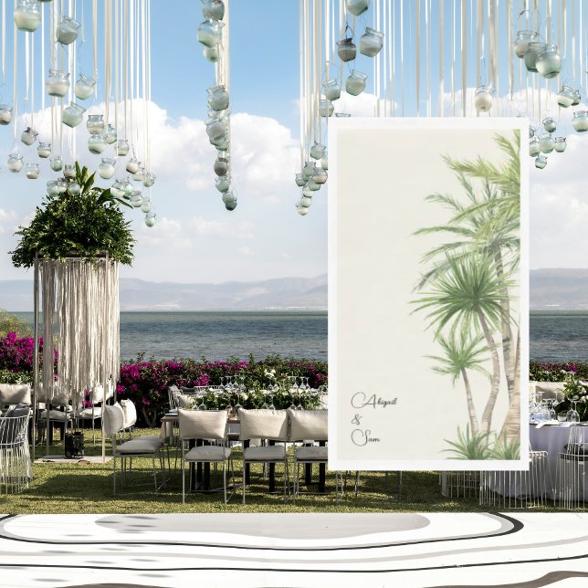 Tropical Foliage Cream Script Names Wedding Napkin (Creator Uploaded)