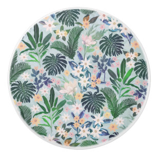 Tropical Foliage Floral Pattern Ceramic Knob