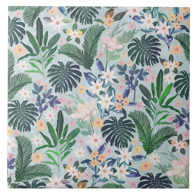 Tropical Foliage Floral Pattern Ceramic Tile (Front)
