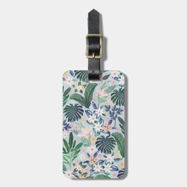Tropical Foliage Floral Pattern Luggage Tag (Front Vertical)