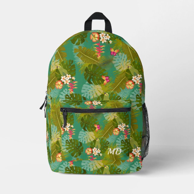 Tropical Foliage Garden Green Printed Backpack (Front)