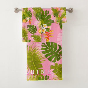 Tropical Foliage Garden Pink Bath Towel Set