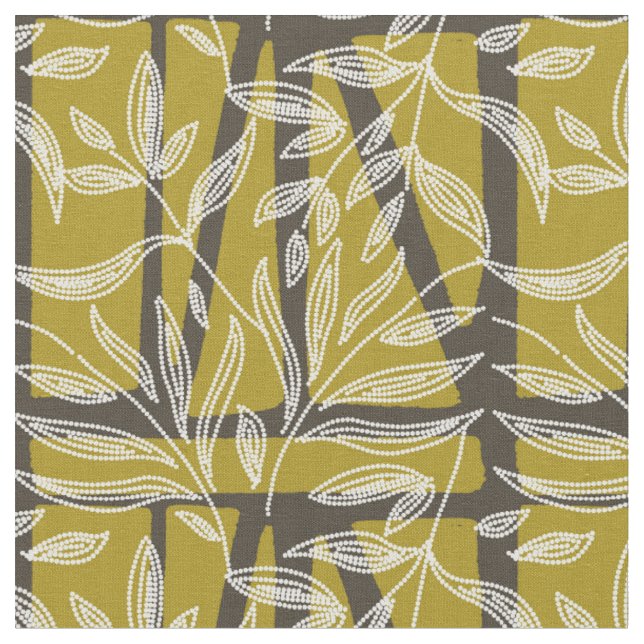  tropical foliage Geometric shapes lime green Fabric (Close Up)