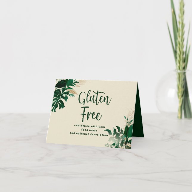 Tropical Foliage Gluten Free Food Label Sign Note Card (Front)