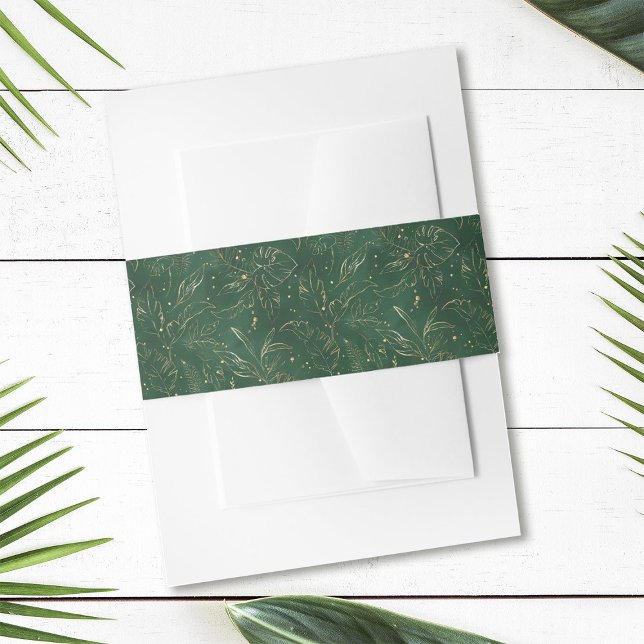 Tropical Foliage Gold and Green Wedding Invitation Belly Band (Creator Uploaded)