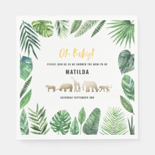 Tropical foliage + gold animals baby shower party napkin