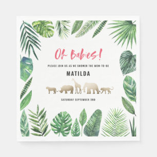 Tropical foliage + gold animals baby shower party napkin