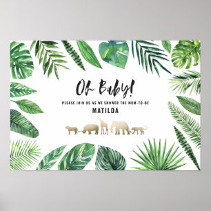 Tropical foliage + gold animals baby shower party poster