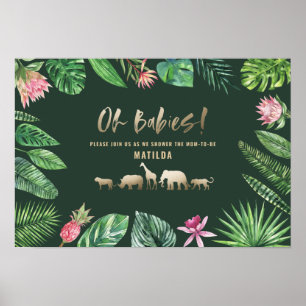 Tropical foliage + gold animals twin baby shower poster
