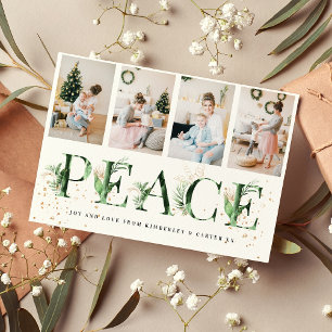 Tropical Foliage & Gold PEACE Photo Collage Xmas Holiday Card