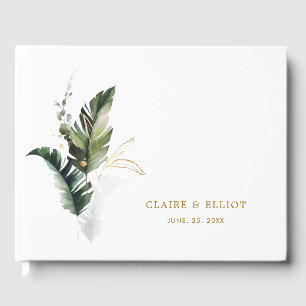 Tropical Foliage Gold Wedding Guest Book