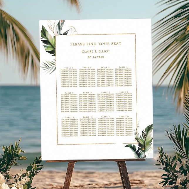 Tropical Foliage Gold Wedding Seating Chart (Creator Uploaded)
