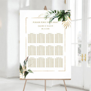 Tropical Foliage Gold Wedding Seating Chart