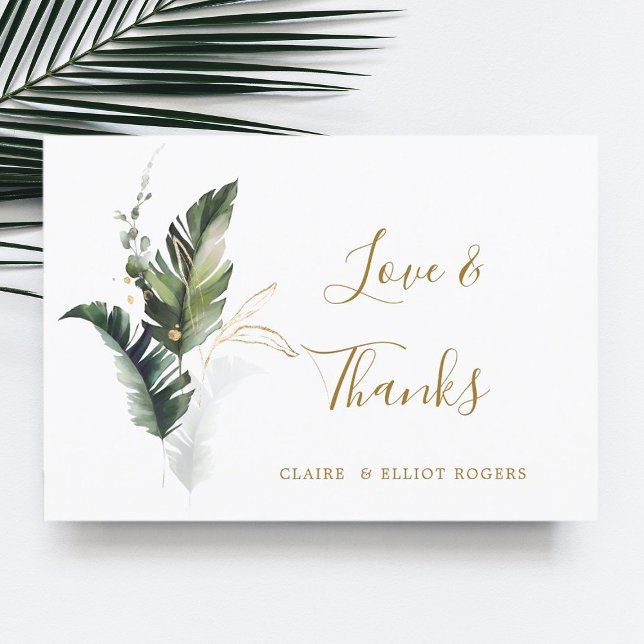 Tropical Foliage Gold Wedding Thank You Card (Creator Uploaded)