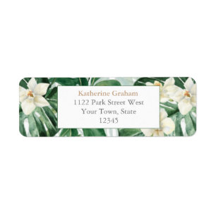 Tropical Foliage Green And White Return Address Return Address Label