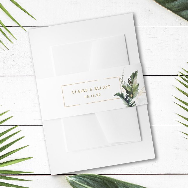 Tropical Foliage Green Gold Wedding Invitation Belly Band (Creator Uploaded)