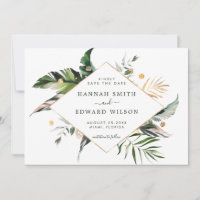Tropical Foliage Green Gold Wedding Photo