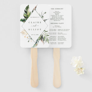 Tropical Foliage Green Wedding Ceremony Program Hand Fan