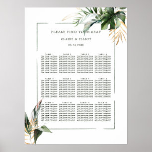 Tropical Foliage Greenery Wedding Seating Chart