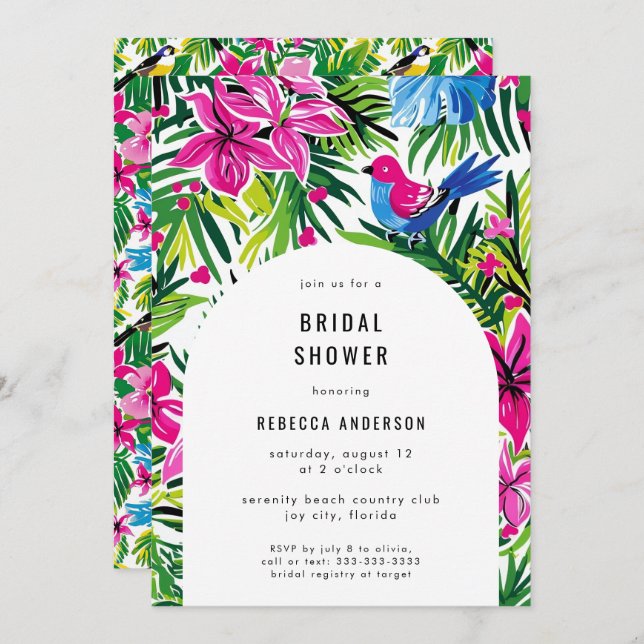 Tropical Foliage Hawaii Luau Wedding Bridal Shower Invitation (Front/Back)
