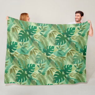 Tropical Foliage Jungle Leaves Green Fleece Blanket