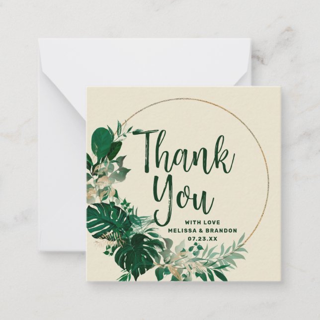 Tropical Foliage Leaf Circle Frame Thank You Card (Front)