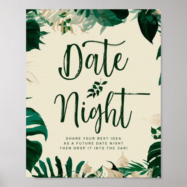 Tropical Foliage & Leaves Date Night Wedding Sign (Front)