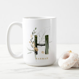 Tropical Foliage Monogram Letter "H" Personalized Coffee Mug