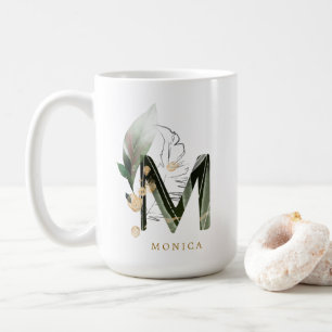 Tropical Foliage Monogram Letter "M" Personalised Coffee Mug