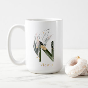 Tropical Foliage Monogram Letter "N" Personalised Coffee Mug
