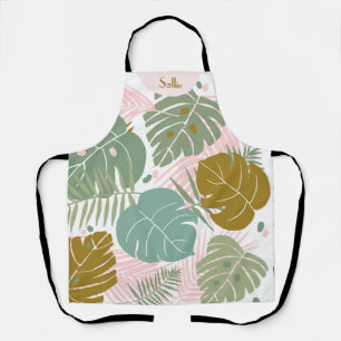 Tropical Foliage - Monstera And Palm Leaf Pattern Apron