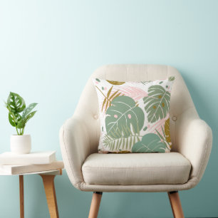 Tropical Foliage - Monstera And Palm Leaf Pattern Cushion