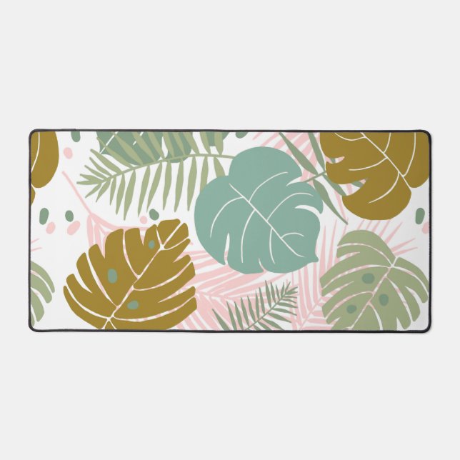 Tropical Foliage - Monstera And Palm Leaf Pattern Desk Mat (Front)