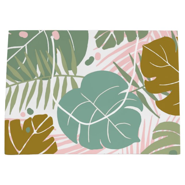 Tropical Foliage - Monstera And Palm Leaf Pattern Large Gift Bag (Front)