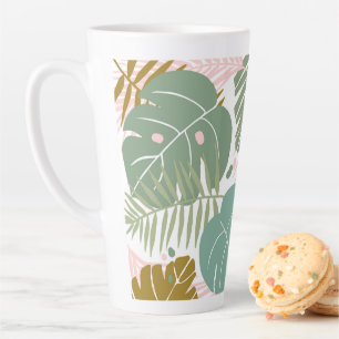 Tropical Foliage - Monstera And Palm Leaf Pattern Latte Mug
