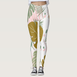 Tropical Foliage - Monstera And Palm Leaf Pattern Leggings