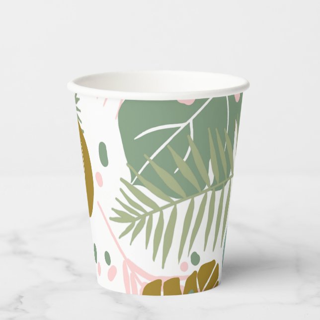 Tropical Foliage - Monstera And Palm Leaf Pattern Paper Cups (Front)
