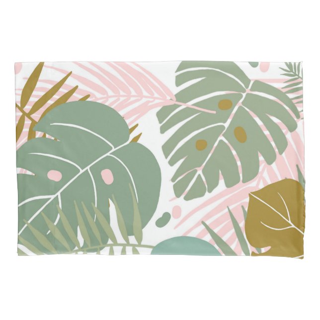 Tropical Foliage - Monstera And Palm Leaf Pattern Pillowcase (Front)