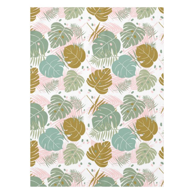 Tropical Foliage - Monstera And Palm Leaf Pattern Tablecloth (Front)