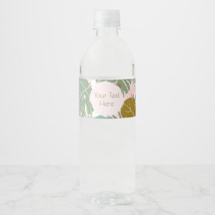 Tropical Foliage - Monstera And Palm Leaf Pattern Water Bottle Label