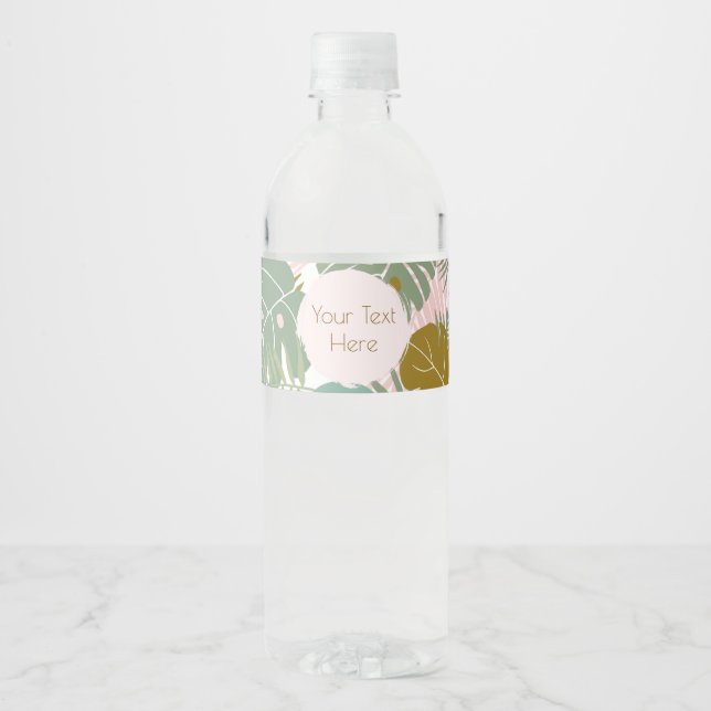 Tropical Foliage - Monstera And Palm Leaf Pattern Water Bottle Label (Front)