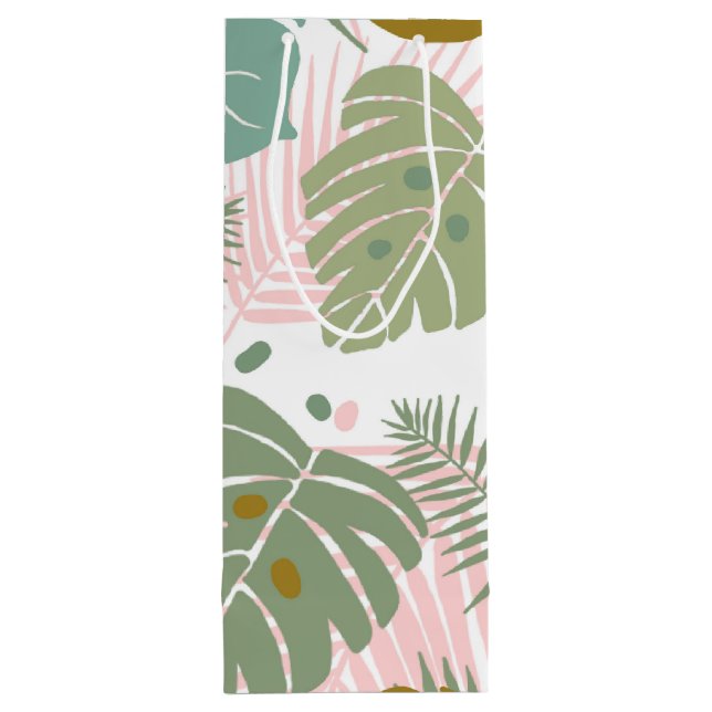 Tropical Foliage - Monstera And Palm Leaf Pattern Wine Gift Bag (Back)