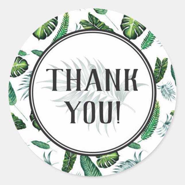 Tropical Foliage Palm Leaves & Greenery Thank You Classic Round Sticker (Front)