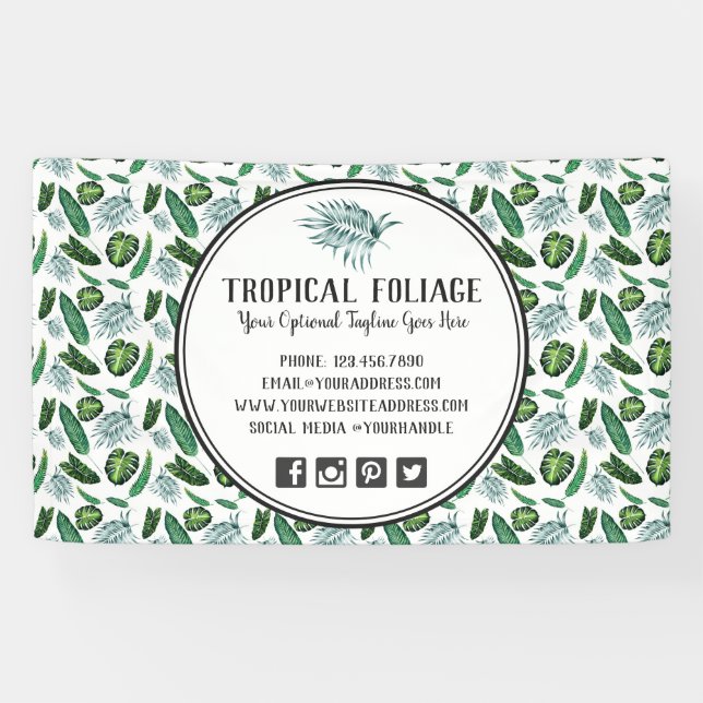 Tropical Foliage Palm Leaves & Greenery Watercolor Banner (Horizontal)