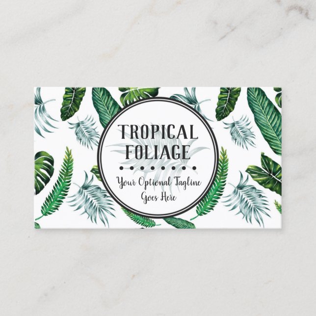 Tropical Foliage Palm Leaves & Greenery Watercolor Business Card (Front)